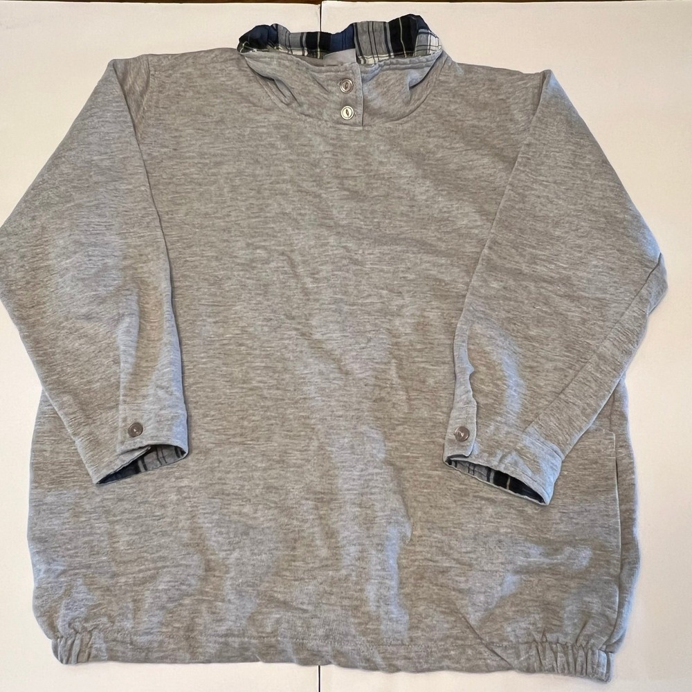 Blair Grey Plaid Collar Button Neck Sweatshirt mens Medium (2463)